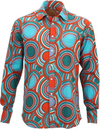 Loud Elephant Regular Fit Long Sleeve Shirt - Retro Circle Red Teal (15.5 / 39-40cm / Medium)