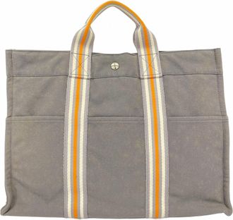 Herm&egrave;s Gray Canvas Tote Bag (Pre-Owned)