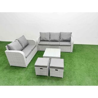 Fimous 7 Seater pe Rattan Wicker Garden Furniture Patio Conservatory Sofa Set with Square Coffee Table 3 Seater Sofa Love Sofa 2 Stools 2 Side Table - Fimous