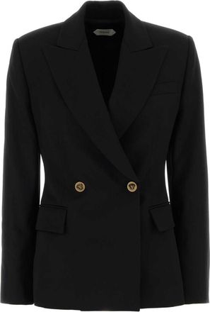 Versace Black Solid Peaked Lapel Blazer