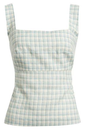 Reformation Clarence Check Linen Top in Zephyr Check at Nordstrom, Size 10