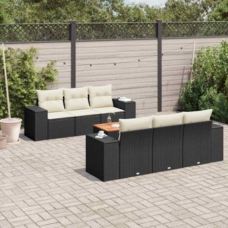 vidaXL Set De Comedor De Jard&iacute;n 7 Pzas Y Cojines Rat&aacute;n Sint&eacute;tico Negro Vidaxl