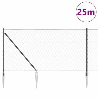 Berkfield Home Hexagon Link Fence with 13 Spike Posts 1x25 m Galvanised Steel in Grey