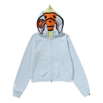 A Bathing Ape Milo Shark Cropped Full Zip Double Hoodie Sax 2M30-215-301-SAX