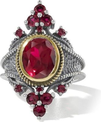 Tiramisu Silver Plated 4.84 Ct. Tw. Lab-Grown Ruby Statement Ring