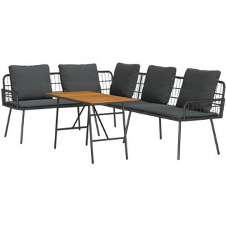 vidaXL Conjunto De Sof&aacute; De Jard&iacute;n 2 Pcs Negro Rat&aacute;n Sint&eacute;tico Vidaxl