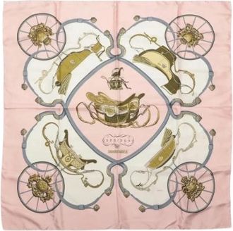 Herm&egrave;s Pre-owned Carr&eacute; 90 Springs Zijden Sjaal - Dames - Vintage Accessoires - Roze - ONE Size - Vintage
