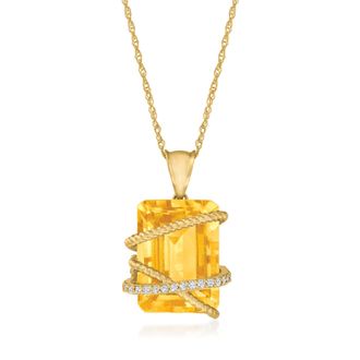 Ross-Simons Citrine and. Diamond Pendant Necklace in 14kt Yellow Gold