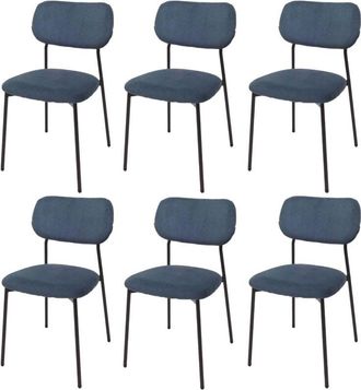 Hhg Hhg - Lote De 6 Silla De Comedor 064, Silla De Cocina Silla Tapizada, Cuerda (330g/m&sup2;) Tela/textil Metal, Azul
