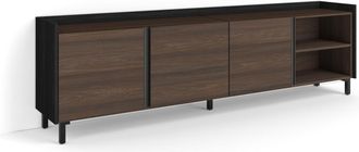 Skraut Home Skraut Home - Mueble Tv, Televisi&oacute;n, Muebles De Sal&oacute;n, Almacenaje, 207x35x61cm, Para Tv Hasta 80, Dise&ntilde;o Industrial, Estilo Moderno, Roble Oscuro Y Ne