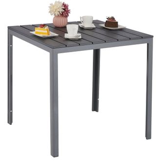 Relaxdays Relaxdays Tavolino da Giardino, HLP: 74x78x78 cm, Tavolo Quadrato da Balcone, Plastica Effetto Legno e Acciaio, Grigio