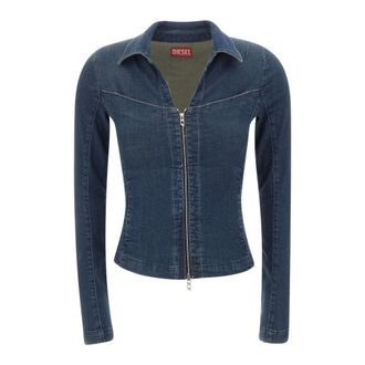Diesel Overhemden, Dames, Blauw, XS, Denim, Shirt met volledige rits van denim