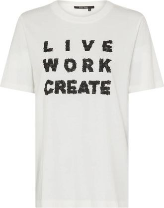 Marc Aurel T-shirt met delicate bloemenapplicatie - Dames - T-shirts - Wit - M - Katoen - Tops
