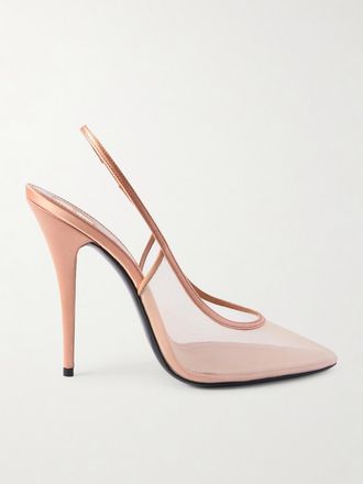 Saint Laurent Décolleté Slingback In Mesh Con Finiture In Raso Anita - Neutri