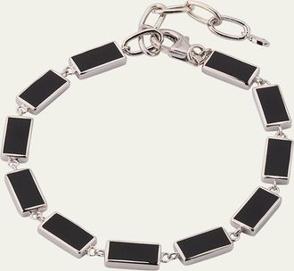 Jan Leslie Mens Sterling Silver and Rectangle Black Onyx Bracelet