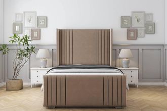 Sloomy Camden Plush Frame-Mattress-50 Upholstered Wingback Headboard in Taupe | Size: Double