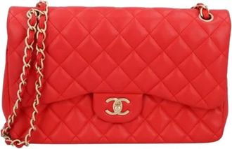 Chanel Pre-owned Large Classic BAG - Dames - Vintage Schoudertas - Rood - ONE Size - Leer - Vintage