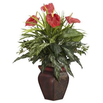 Nearly Natural 26-in Mixed Greens & Anthurium w/Decorative Vase Artificial Plant at Nordstrom