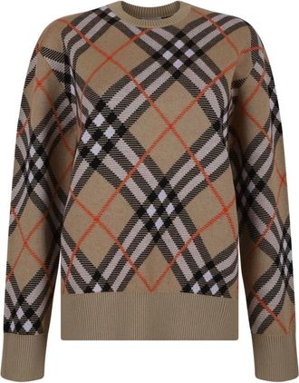 Burberry Vintage Check Jumper - Dames - Ronde hals truien - Beige - M - Wol - Truien & Vesten