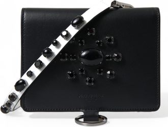 Dolce & Gabbana Womens Black Leather Crystal Embellished Card Holder Wallet