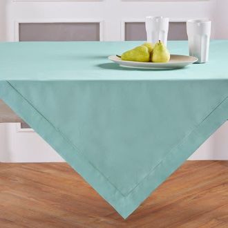 Solino Home Cotton Linen Hemstitch Table Throw, 52 x 52, 52 x 52 in Pastel Turquoise at Nordstrom, Size Small