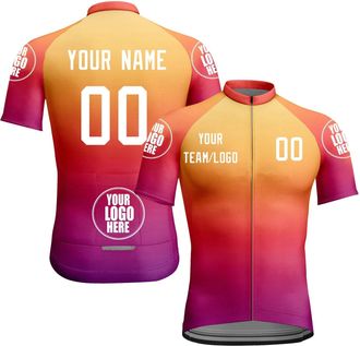 Generic Custom Cycling Jersey Men Women Short Sleeve Bike Jerseys Full Zip with Pockets Personalized Team Name Your Name Logo Bicycle Clothing Breathable Quic