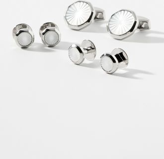 Tateossian Mens White mother-of-pearl cuff links and shirt buttons