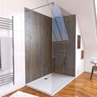 Aurlane Pack Paneles Ducha Wood Stone 90+120x210 Plato 120x90 Mampara 120x200 Cromo