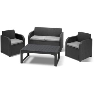Keter Set da Giardino Divano 2 Poltrone e Tavolino in Resina Keter Carolina Lounge Antracite