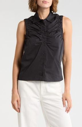 Rag & Bone Georgina Ruched Button-Up Shirt in Black at Nordstrom Rack, Size X-Large