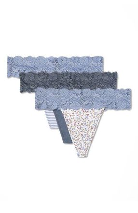 Pact Lace Waist Thong 3-Pack Made With Organic Cotton in Lace Wildflowers at Nordstrom, Size Xx-Large