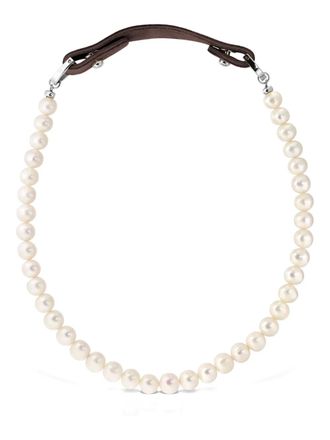 Obsidian pearl leather necklace - women - Leather - One Size - White