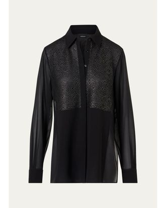 Akris Metallic Lace Bib Silk Georgette Tunic Blouse