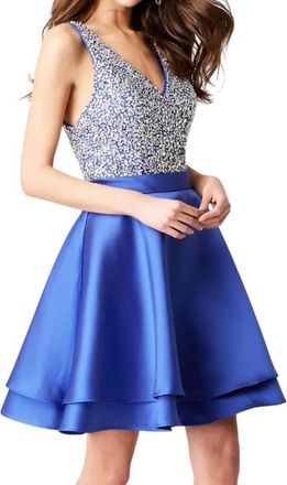 Jovani Embellished V-Neck Bodice Dress In Royal