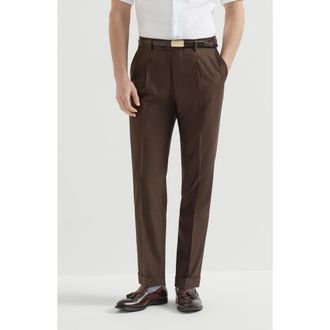 Brunello Cucinelli Virgin wool trousers in Brown at Nordstrom, Size 52 It