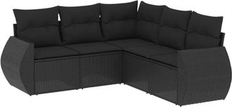 vidaXL Vidaxl - Set De Muebles De Jard&iacute;n 5 Pzas Y Cojines Rat&aacute;n Sint&eacute;tico Negro