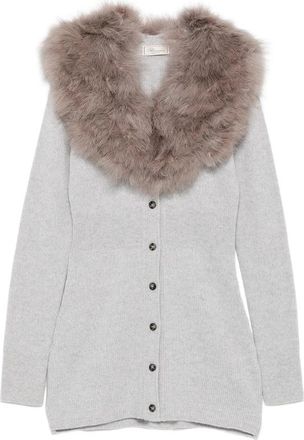 Blumarine Faux-fur Collar Ribbed Cardigan