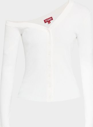 Staud Craftsman One-Shoulder Rib-Knit Sweater