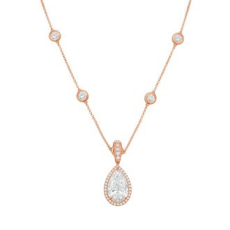 Diana M. Jewels 14kt Rose gold Lab Grown 3.00 ct Pear Diamond Halo Pendant With Bail