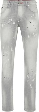 Philipp Plein Jeans Straight Cut Racing - Heren - Regular Fit Jeans - Grijs - W29 - Katoen - Jeans