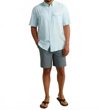 Huk Tide Point Printed Short Sleeve Shirt In Heron Blue