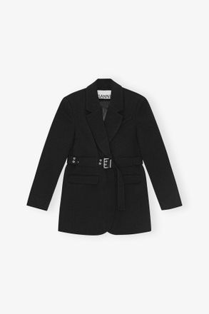 Ganni Black Bonded Crepe Blazer - Size 10/12