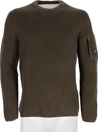 C.P. Company Green Ribbed Knit Patch Pocket Cotton-Blend Sweater