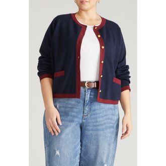 Universal Standard Gabrielle Cardigan in Midnight Blue/Red at Nordstrom, Size 3Xl