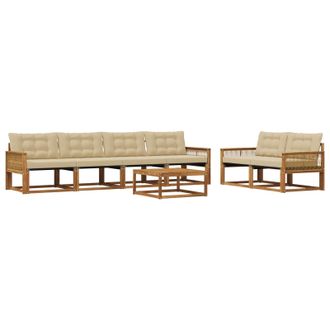 vidaXL Conjunto De Sof&aacute;s De Exterior Con Coj&iacute;n 7 Pcs Natural Y Beige Vidaxl