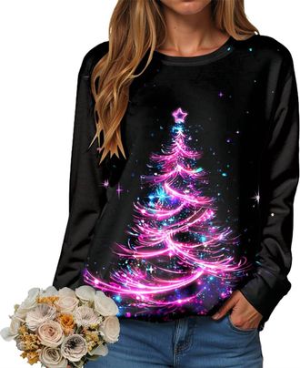 Generic Christmas Sweatshirt for Women Pullover Jumper Ladies Xmas Top Xmas Long Sleeve Shirt Ladies Merry Chirtsmas Blouse Vintage Christmas Sweatshirt Women