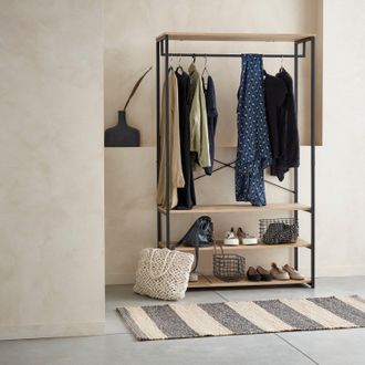 Sweeek Hallway Metal And Wood-effect Coat And Shoe Rack