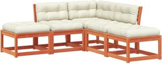 vidaXL Set De Sof&aacute;s Jard&iacute;n 5 Pzas Con Cojines Madera Pino Marr&oacute;n Cera Vidaxl