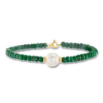Ross-Simons Cultured Pearl and Emerald Bead Bracelet in 14kt Yellow Gold