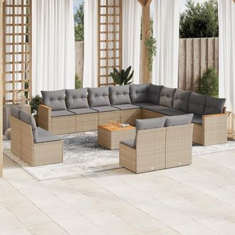 vidaXL Set Sof&aacute;s Jard&iacute;n 14 Pzas Y Cojines Rat&aacute;n Sint&eacute;tico Beige Mezcla Vidaxl